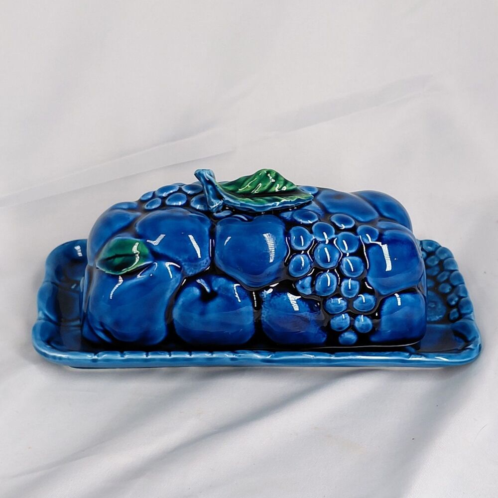 Vintage Inarco Mood Japan Blue Butter Dish Lid